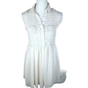 DRESS CLUB CREAM LACE SHIRT DRESS W/CAMI DRESS SZ.L EUC